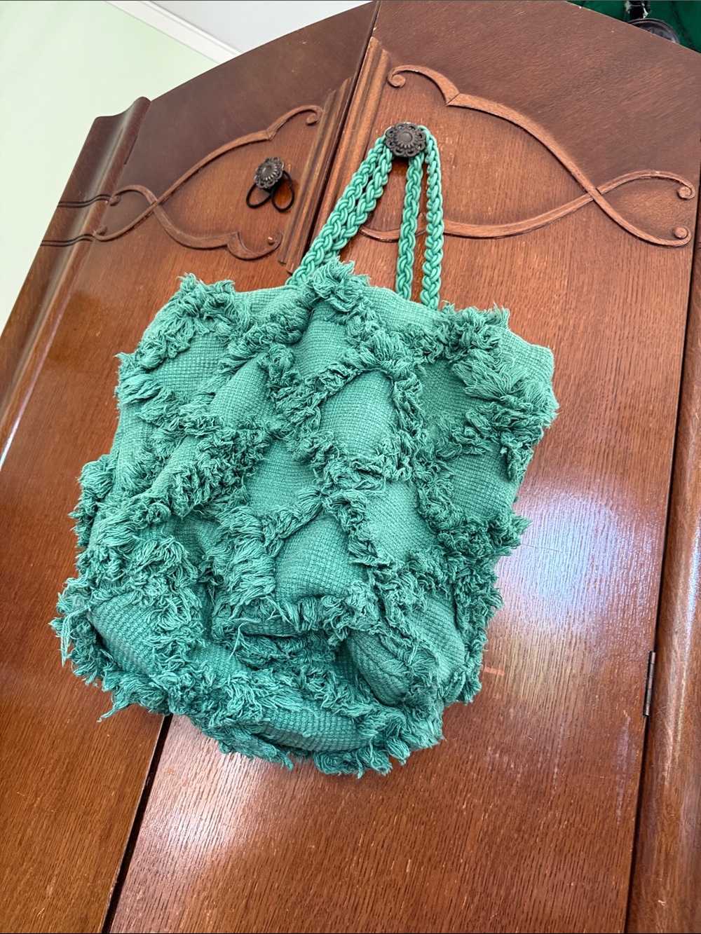 Anthropologie Teal Textured-Trellis Tote